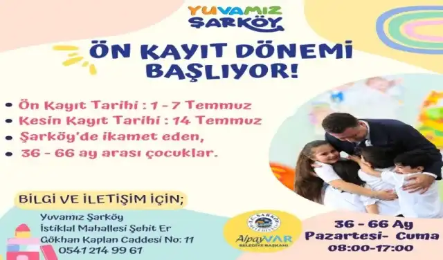 Yuvamız Şarköy Çocuk Etkinlik Merkezi’nde ön kayıt süreci başladı
